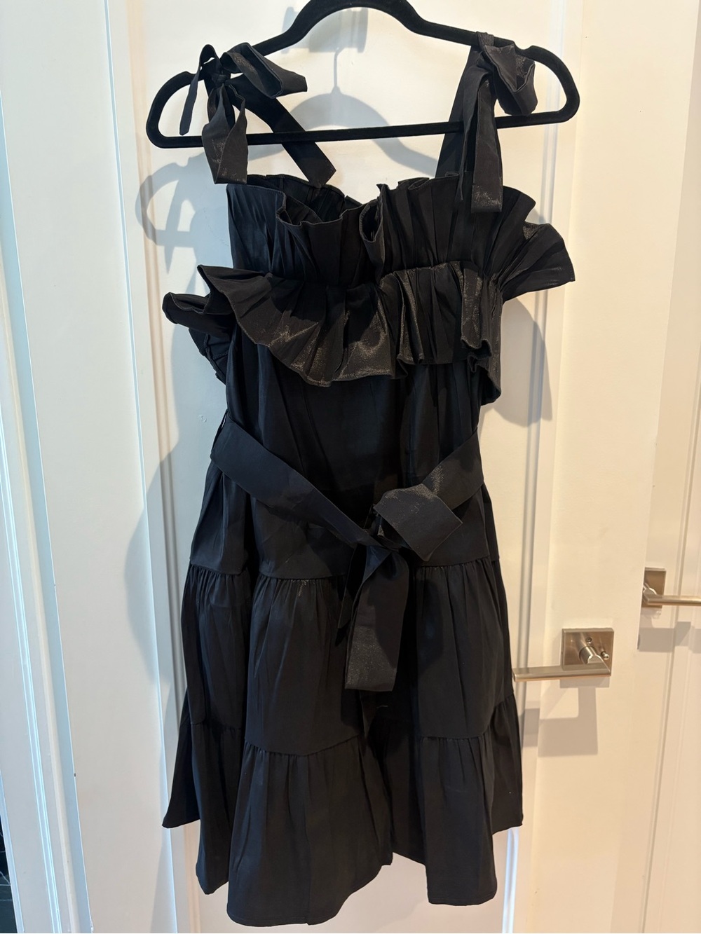 Black Ruffled Tie-Shoulder Dress
